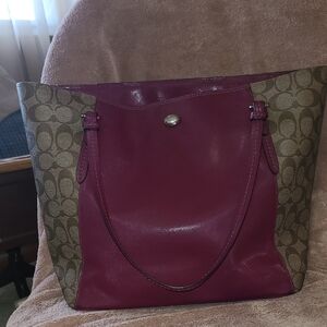 Coach Maroon and Brown Women's Tote Bag